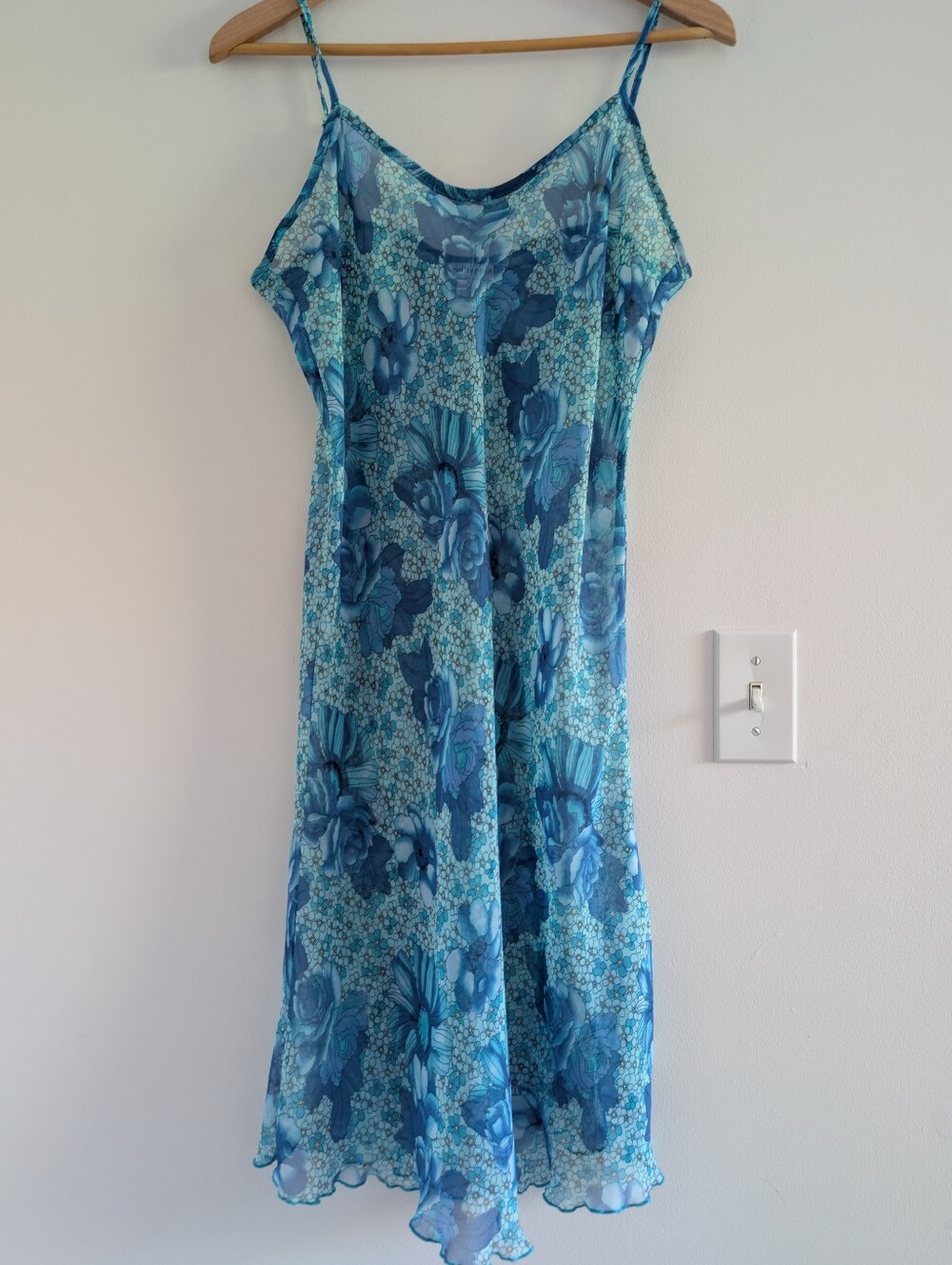 Blue Floral Slip Chemise - Lightweight Women's Nightdress